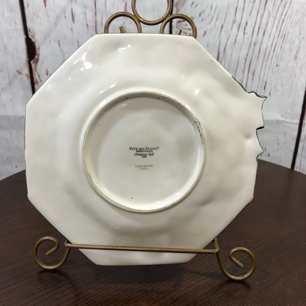 FITZ and FLOYD Holiday Decorative Octagon Plate with Bells and Holly